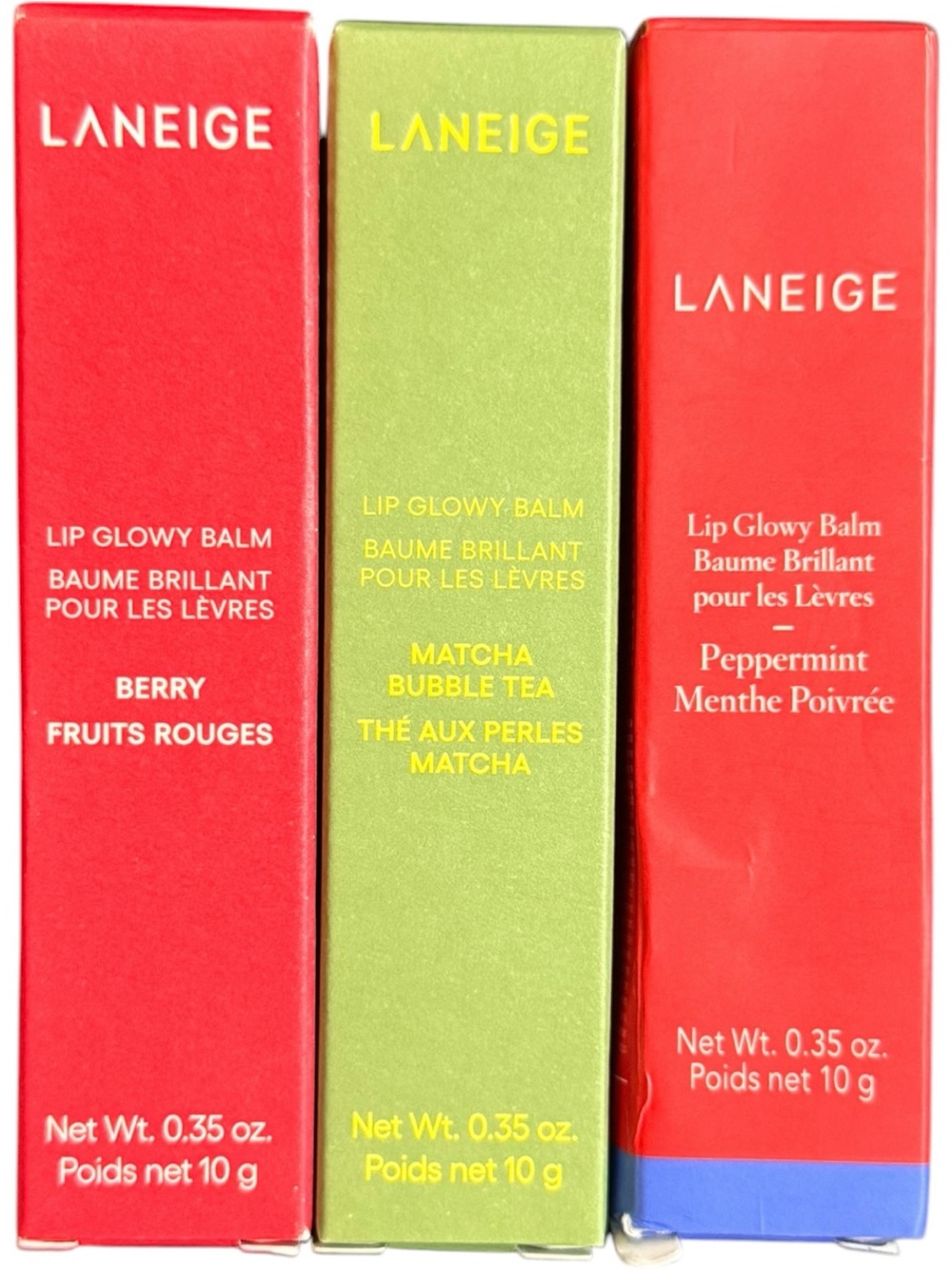 Laneige Lip Glowy Balm Trio — Berry, Matcha Bubble Tea, Peppermint New
